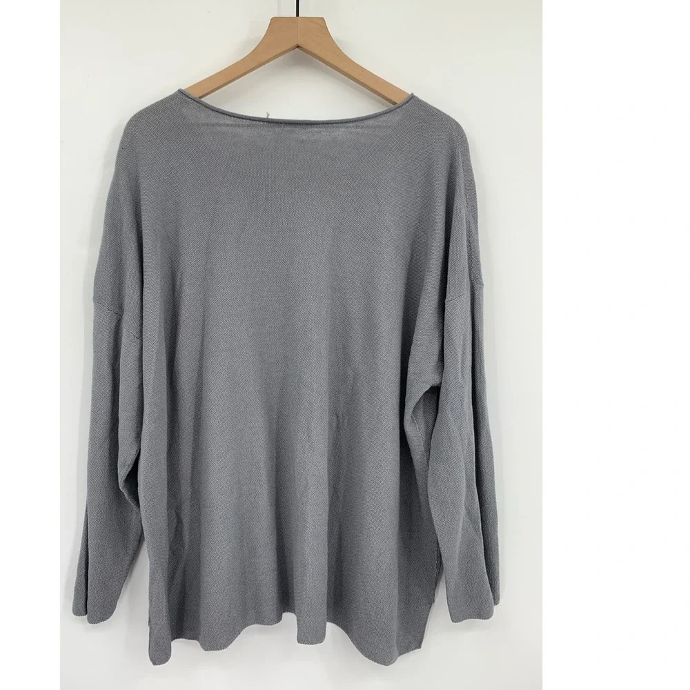 Eileen Fisher Sweater Womens 1X Gray Linen Blend Knit Long Sleeve Pullover
